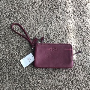 Coach double zipper leather wristlet
